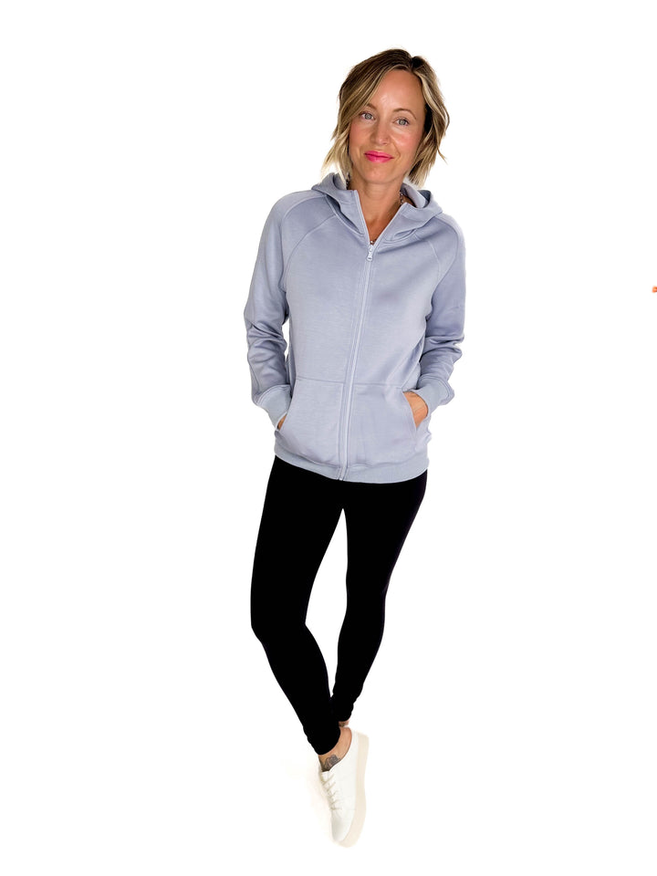 MICHELLE MAE Darcee Scuba Full Zip- DUSTY BLUE-FINAL SALE