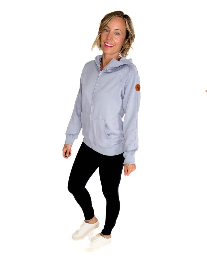 MICHELLE MAE Darcee Scuba Full Zip- DUSTY BLUE-FINAL SALE