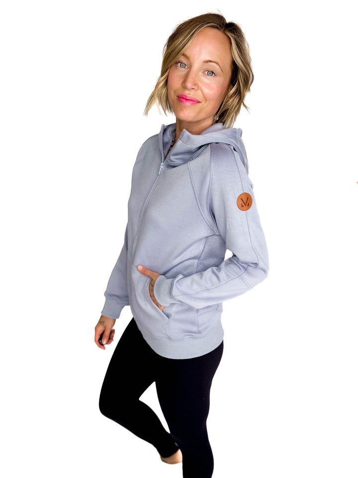 MICHELLE MAE Darcee Scuba Full Zip- DUSTY BLUE-FINAL SALE