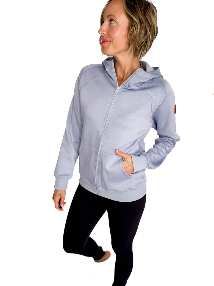 MICHELLE MAE Darcee Scuba Full Zip- DUSTY BLUE-FINAL SALE