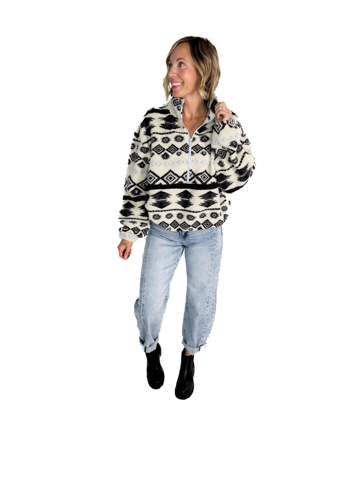ONLY Janne Geometric Teddy 1/2 Zip- BIRCH-FINAL SALE
