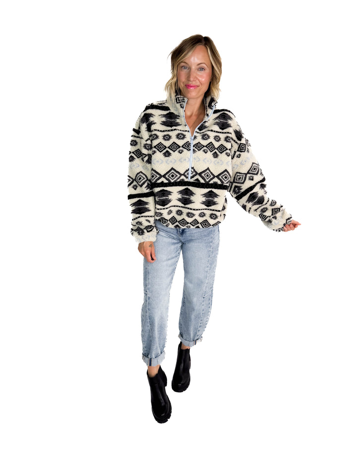 ONLY Janne Geometric Teddy 1/2 Zip- BIRCH-FINAL SALE