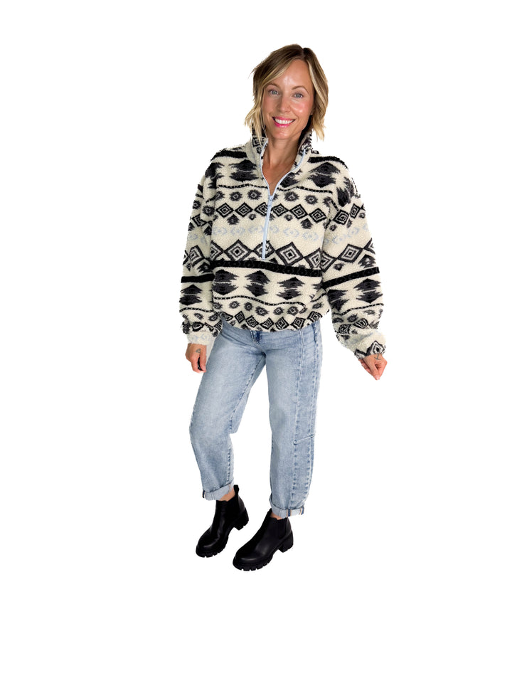 ONLY Janne Geometric Teddy 1/2 Zip- BIRCH-FINAL SALE