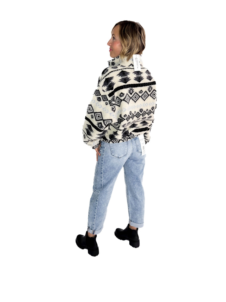 ONLY Janne Geometric Teddy 1/2 Zip- BIRCH-FINAL SALE