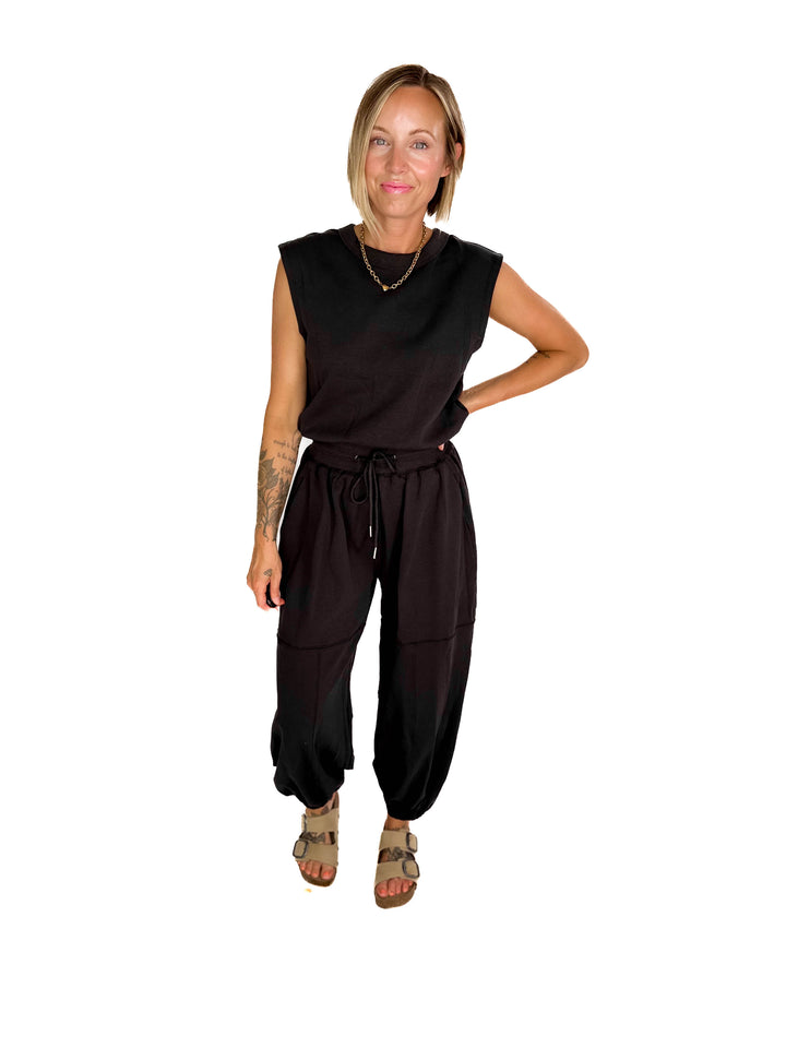 Lisa Drawstring Waist Knit Active Jumpsuit- ASH-FINAL SALE