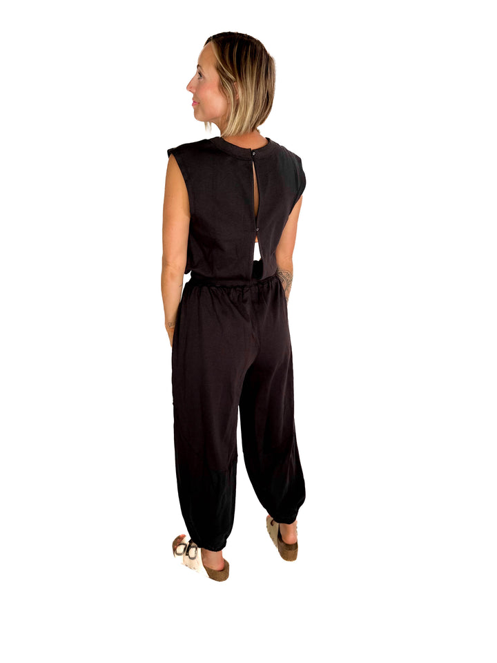 Lisa Drawstring Waist Knit Active Jumpsuit- ASH-FINAL SALE