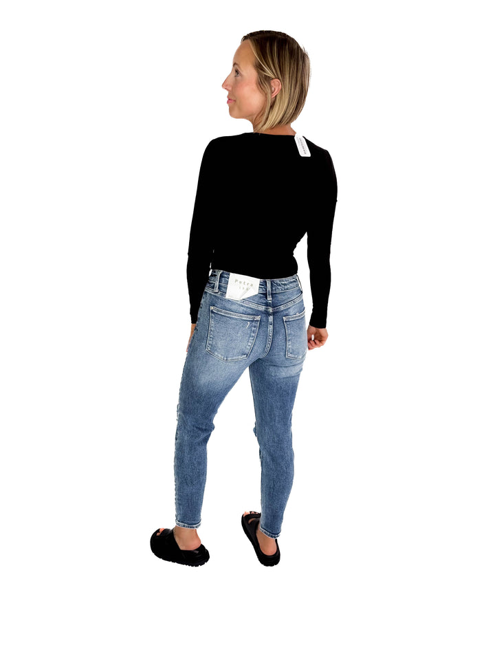 Nicole Surplice Long Sleeve Bodysuit- BLACK-FINAL SALE