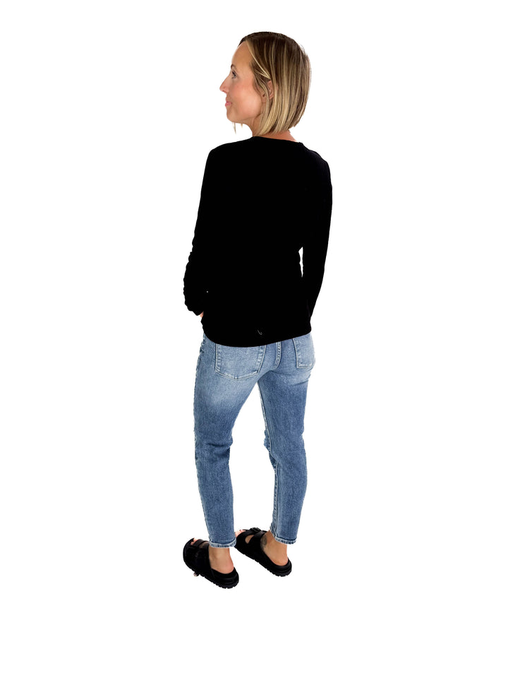 Rhonda Ribbed Long Sleeve Button Down Top- BLACK-FINAL SALE