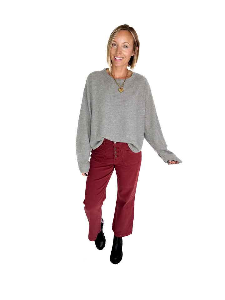 Alessia Waffle Long Sleeve- HTHR GREY-FINAL SALE