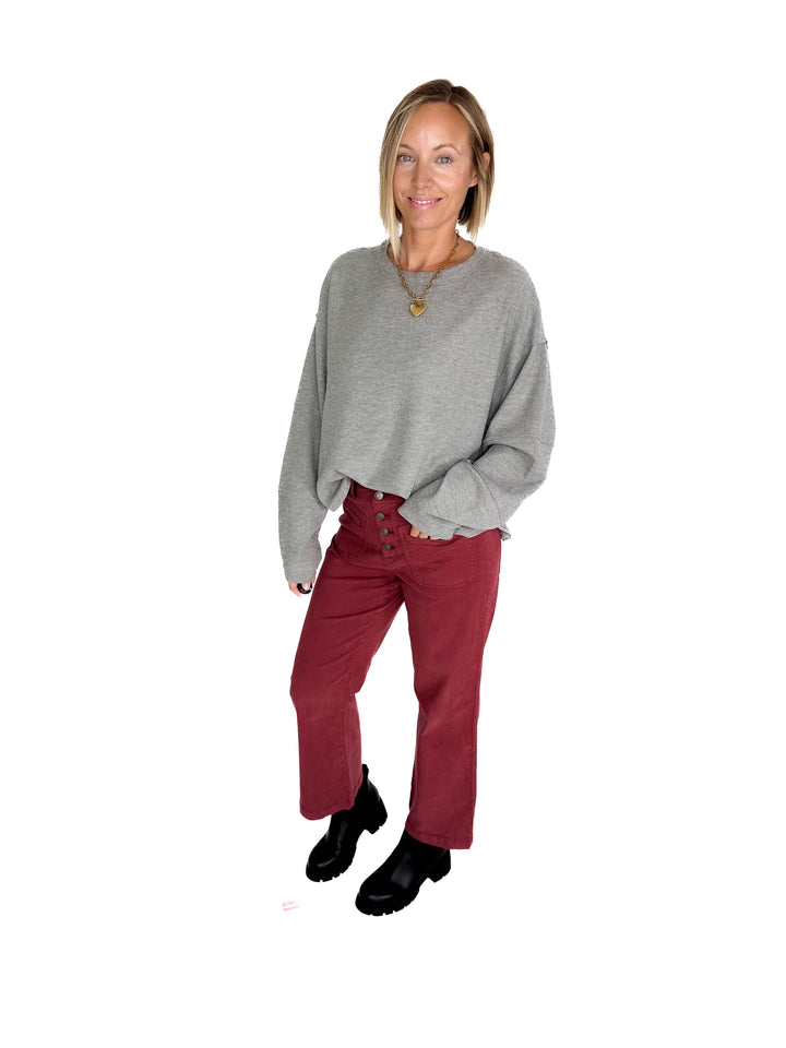 Alessia Waffle Long Sleeve- HTHR GREY-FINAL SALE