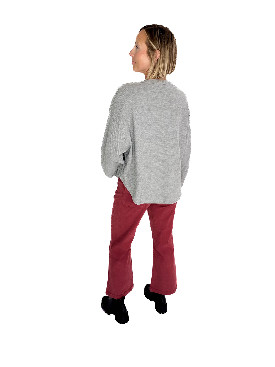 Alessia Waffle Long Sleeve- HTHR GREY-FINAL SALE