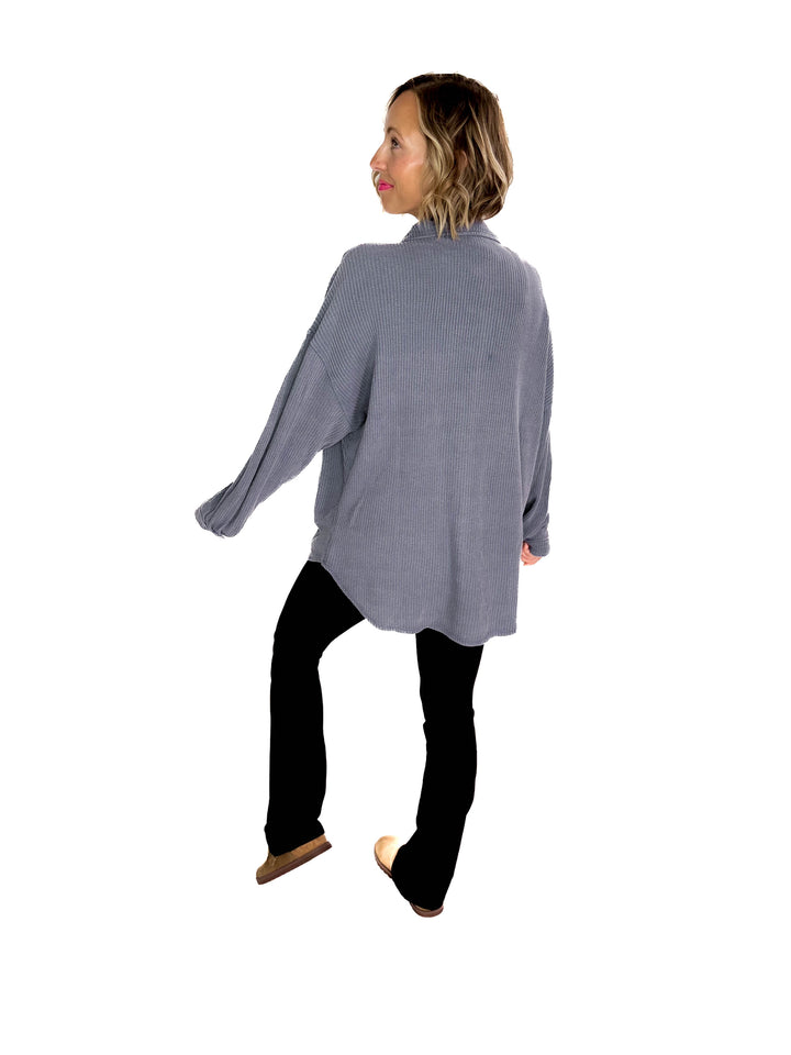 Ivy Waffle Shacket- DUSTY NAVY-FINAL SALE