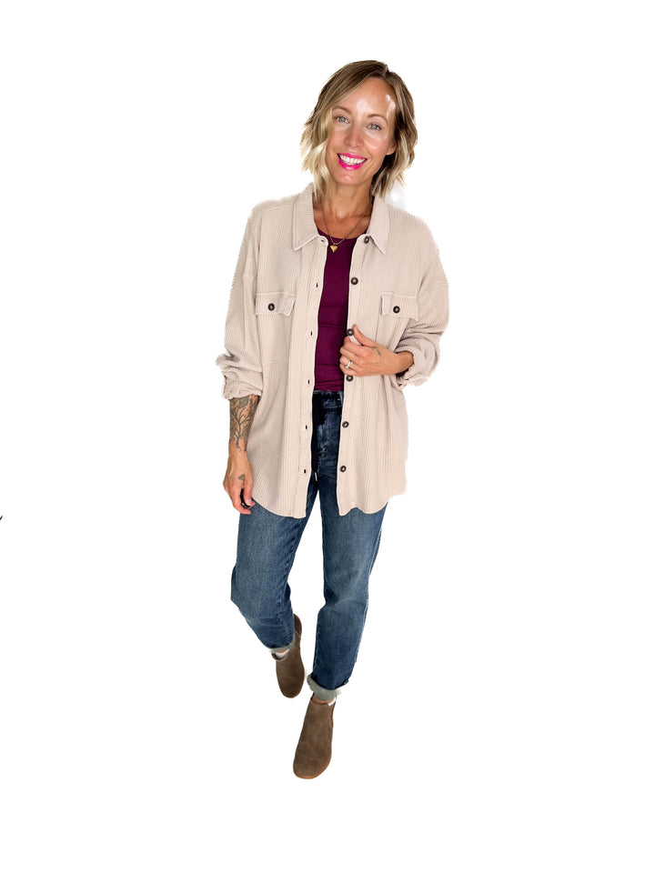 Ivy Waffle Shacket- DARK TAUPE-FINAL SALE