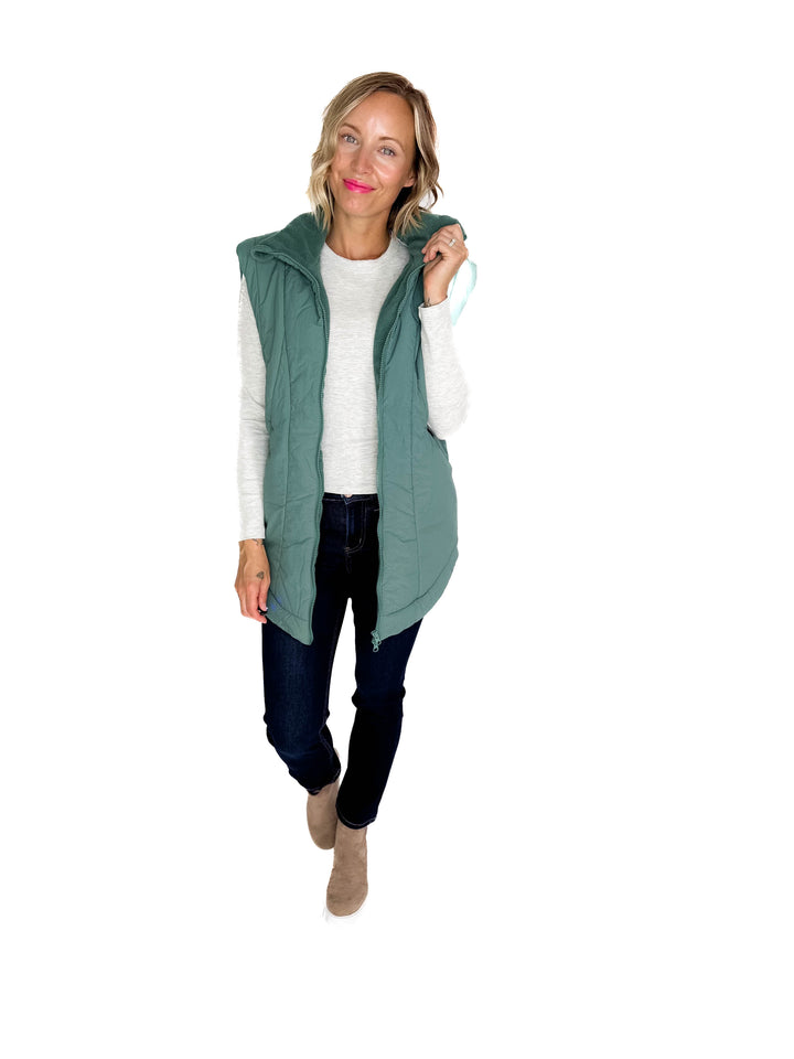 MONO B Summit Fleece Lined Vest- SILKY PINE-FINAL SALE