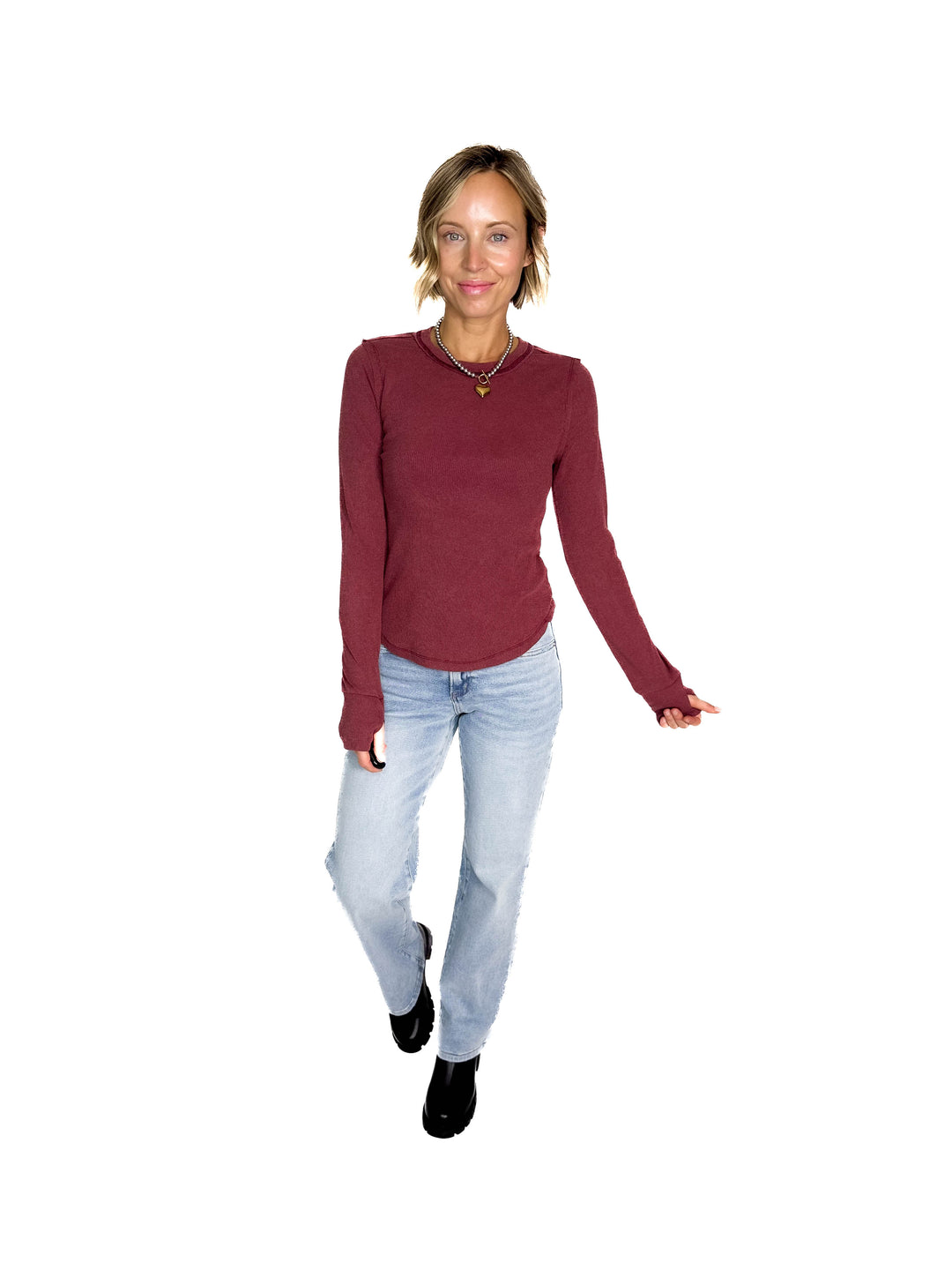 Tova Ribbed Long Sleeve- WINE