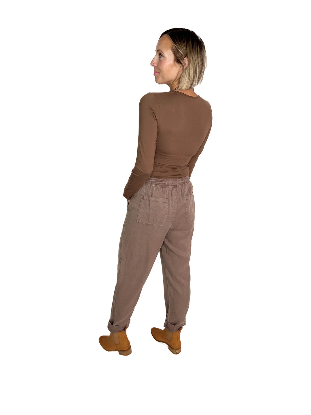 Nicole Surplice Long Sleeve Bodysuit- CHESTNUT-FINAL SALE