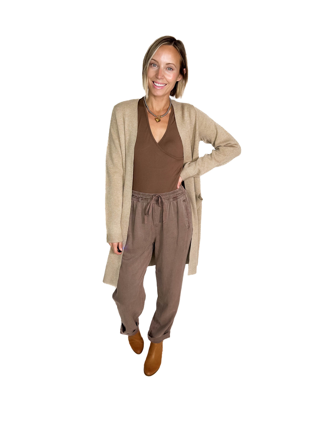 Nicole Surplice Long Sleeve Bodysuit- CHESTNUT-FINAL SALE