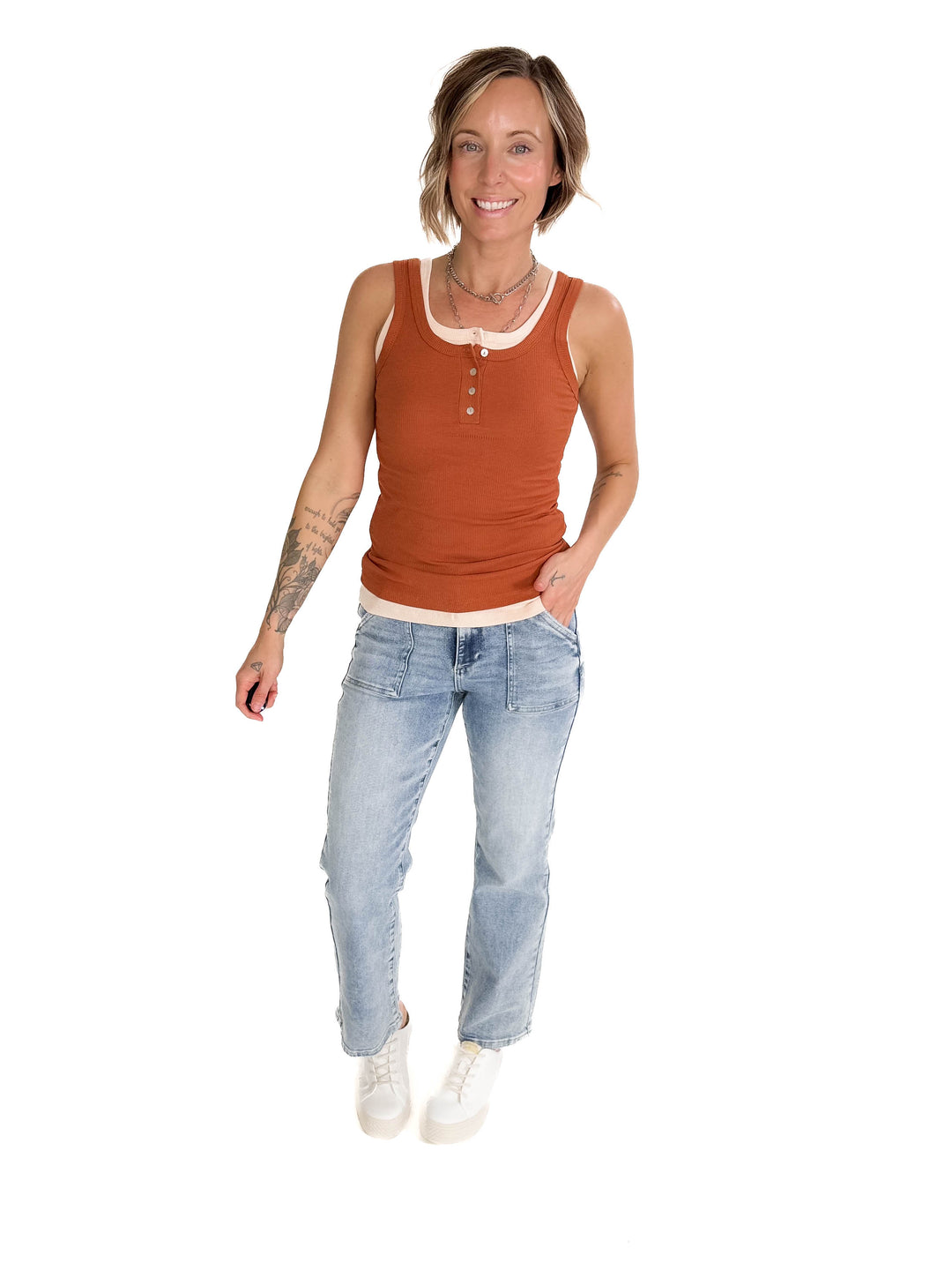 Oceana Ribbed Button Tank- GINGER-FINAL SALE