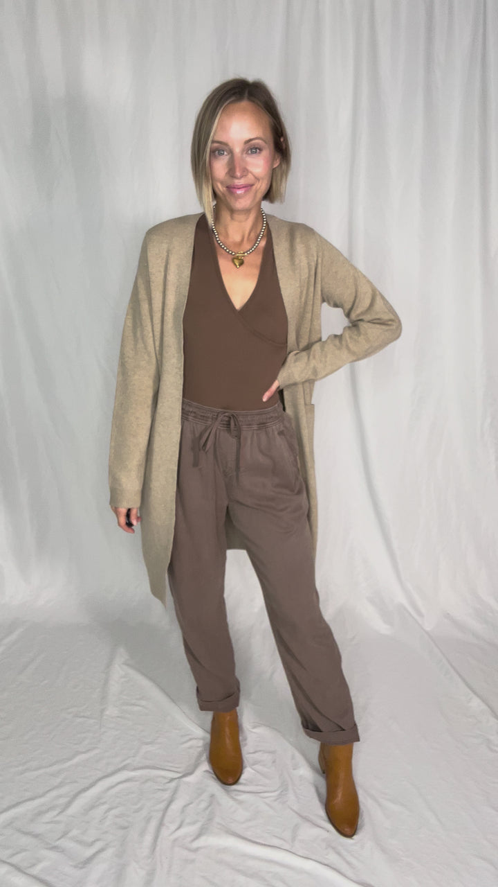 Nicole Surplice Long Sleeve Bodysuit- CHESTNUT-FINAL SALE