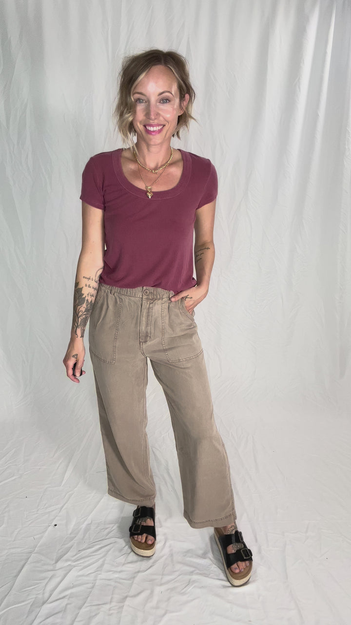 Mackenzie Wide Leg Tencel Pants- HAZELNUT-FINAL SALE