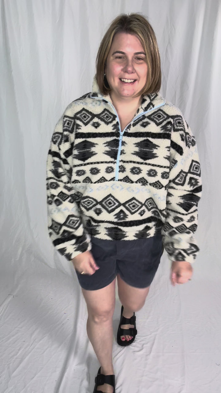 ONLY Janne Geometric Teddy 1/2 Zip- BIRCH-FINAL SALE