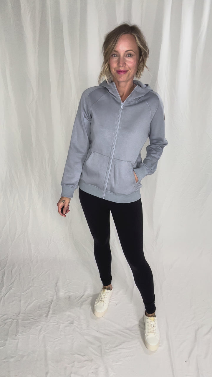 MICHELLE MAE Darcee Scuba Full Zip- DUSTY BLUE-FINAL SALE