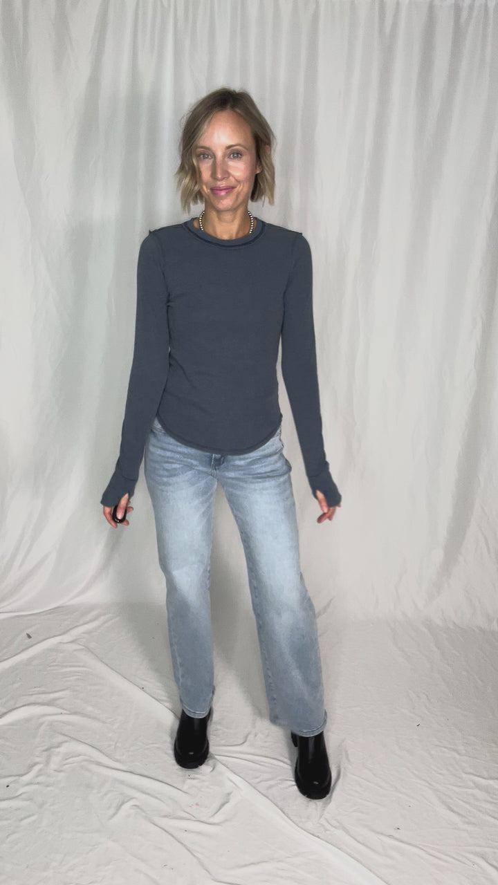 Tova Ribbed Long Sleeve- RICH BLUE