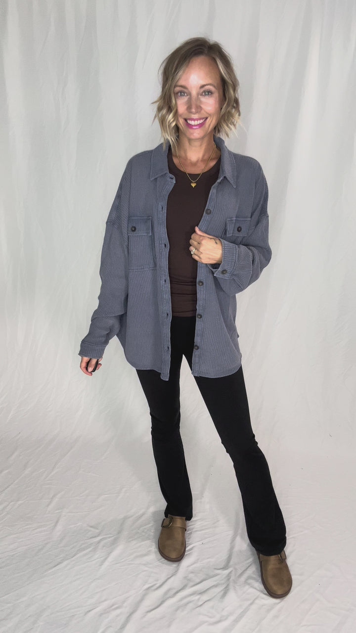 Ivy Waffle Shacket- DUSTY NAVY-FINAL SALE