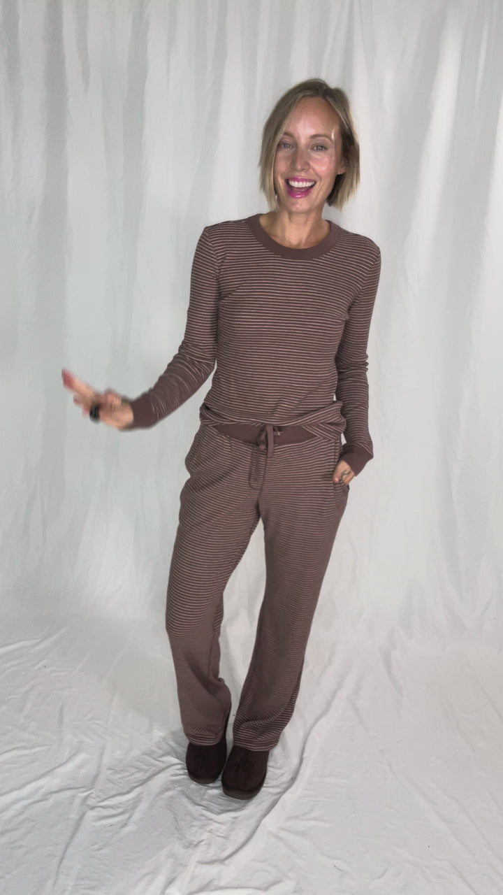 Layla Waffle Crew Neck Top- BROWN