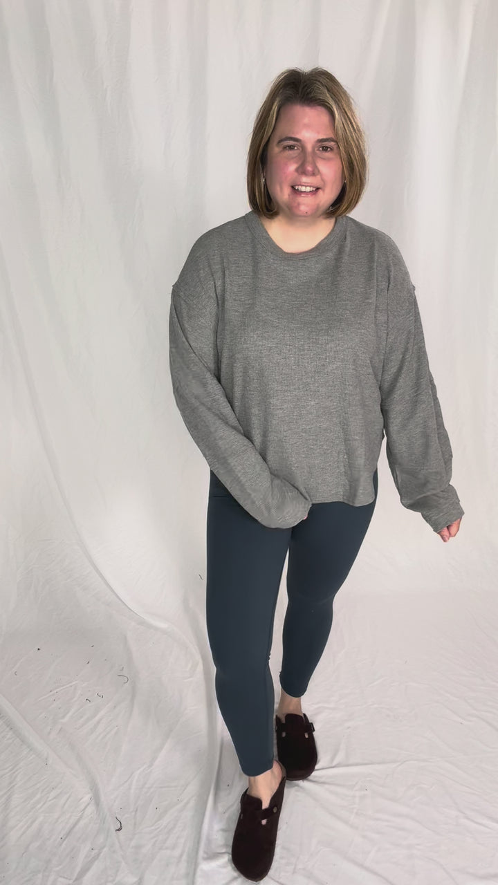 Alessia Waffle Long Sleeve- HTHR GREY-FINAL SALE