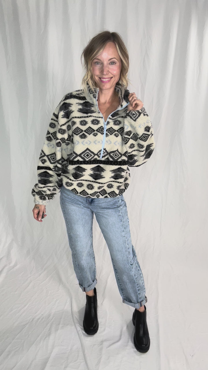 ONLY Janne Geometric Teddy 1/2 Zip- BIRCH-FINAL SALE