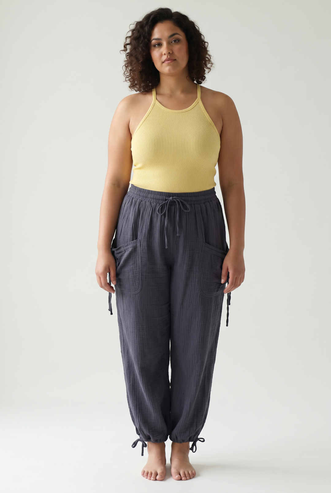 Faira Cotton Gauze Jogger Pant- CHARCOAL