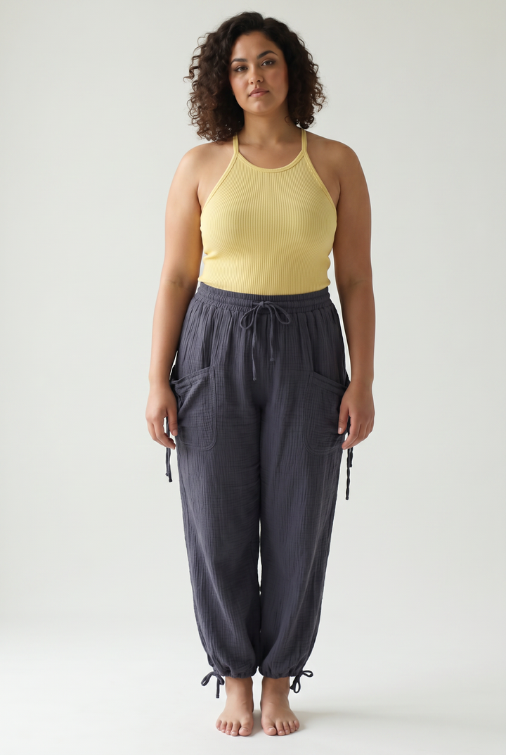 Faira Cotton Gauze Jogger Pant- CHARCOAL
