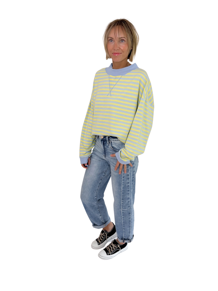 Benson Mock Neck Pullover- BLUE/YELLOW