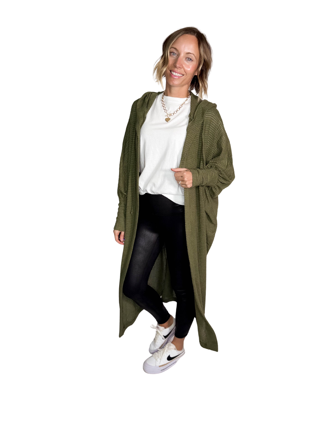 Myah Waffle Duster Cardigan- DARK OLIVE
