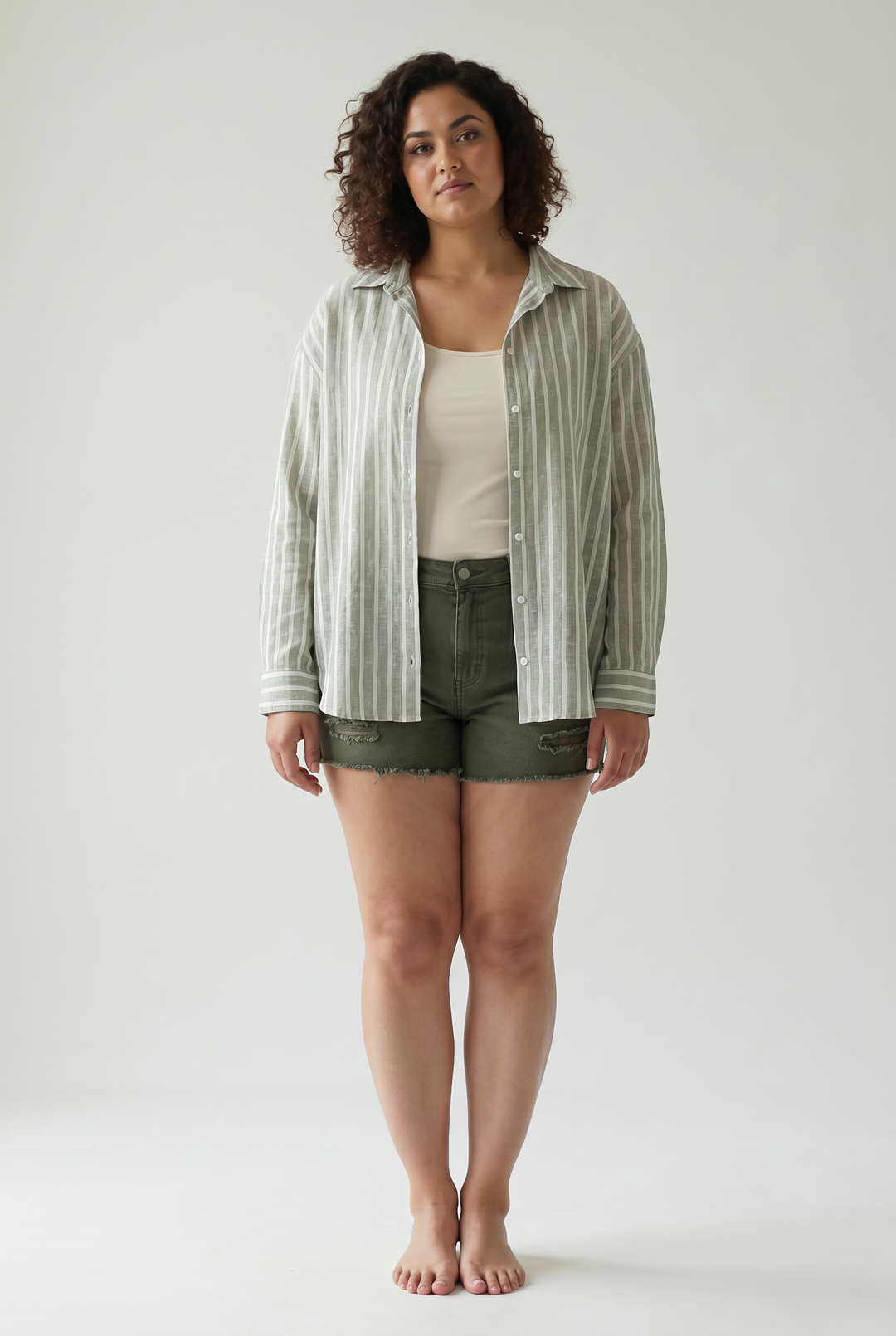 Salted Sun Linen Blend Button Down- OLIVE