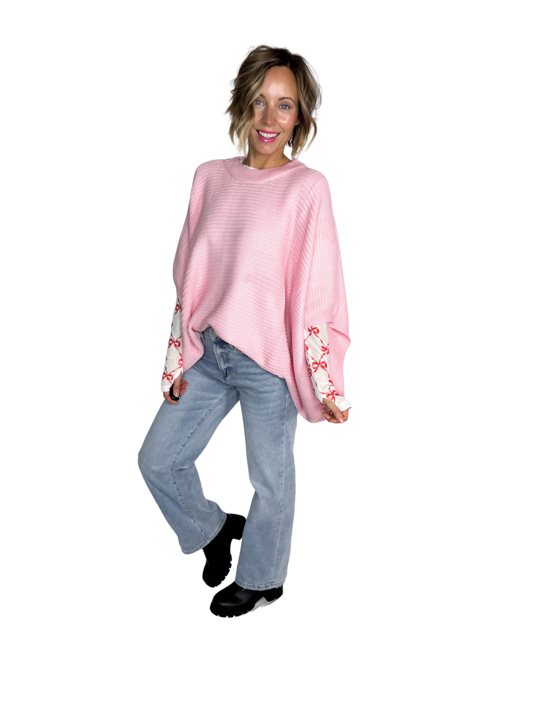 Meg Poncho Pullover- PINK