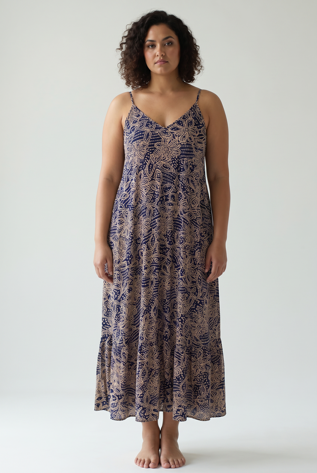 Freesia Tiered Maxi- NAVY/NATURAL