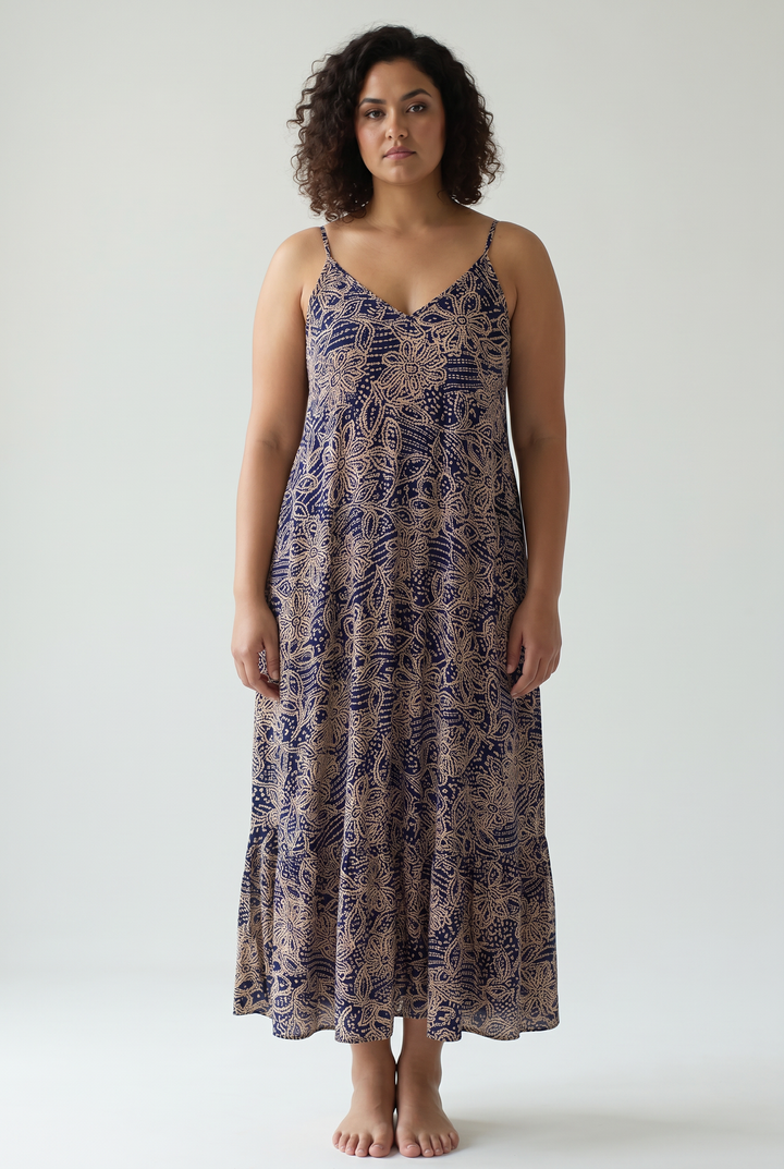 Freesia Tiered Maxi- NAVY/NATURAL