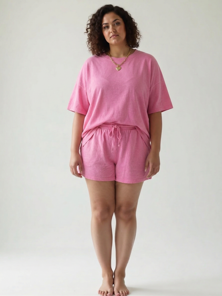 Annastacia Top and Shorts Set- PINK