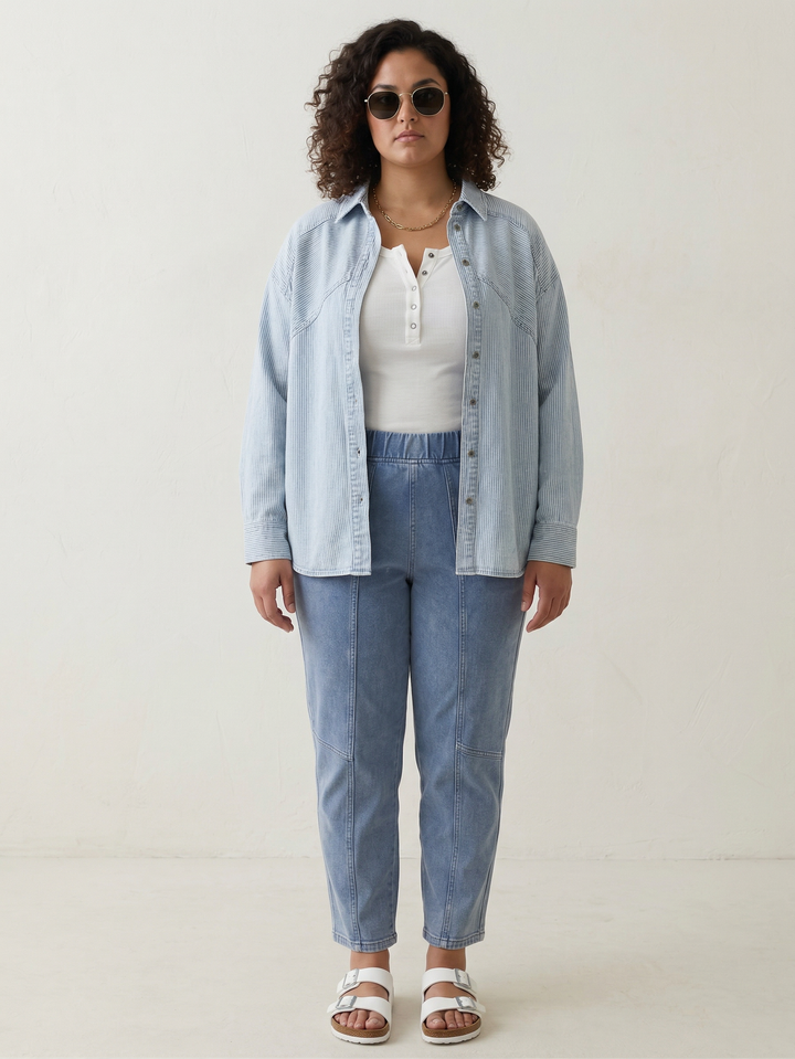 Keely Cotton Blend Button Down- LIGHT INDIGO
