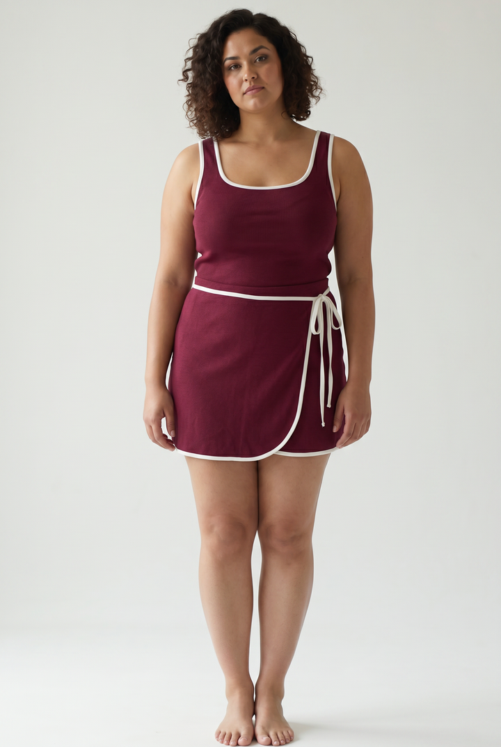 Kimmy Tie Waist Romper Dress- WINE