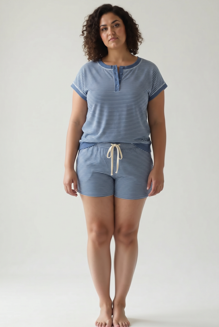 Sandbar Washed Knit Shorts Set- DENIM