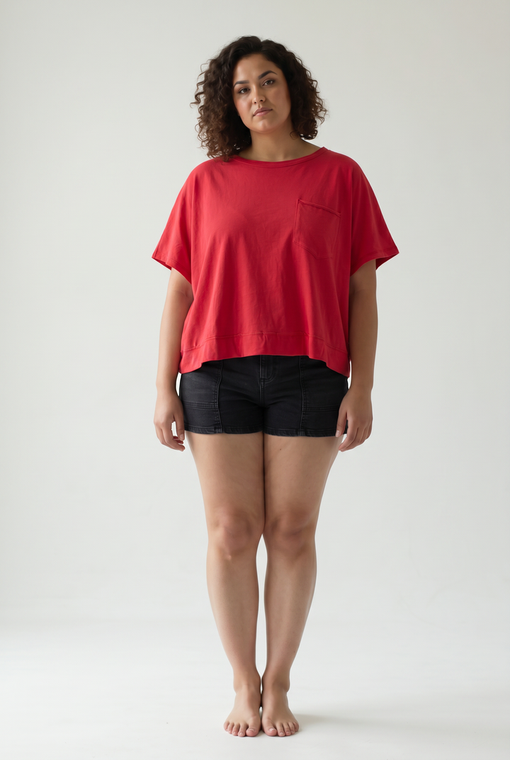 Rylyn Boxy Cotton Tee- RUBY