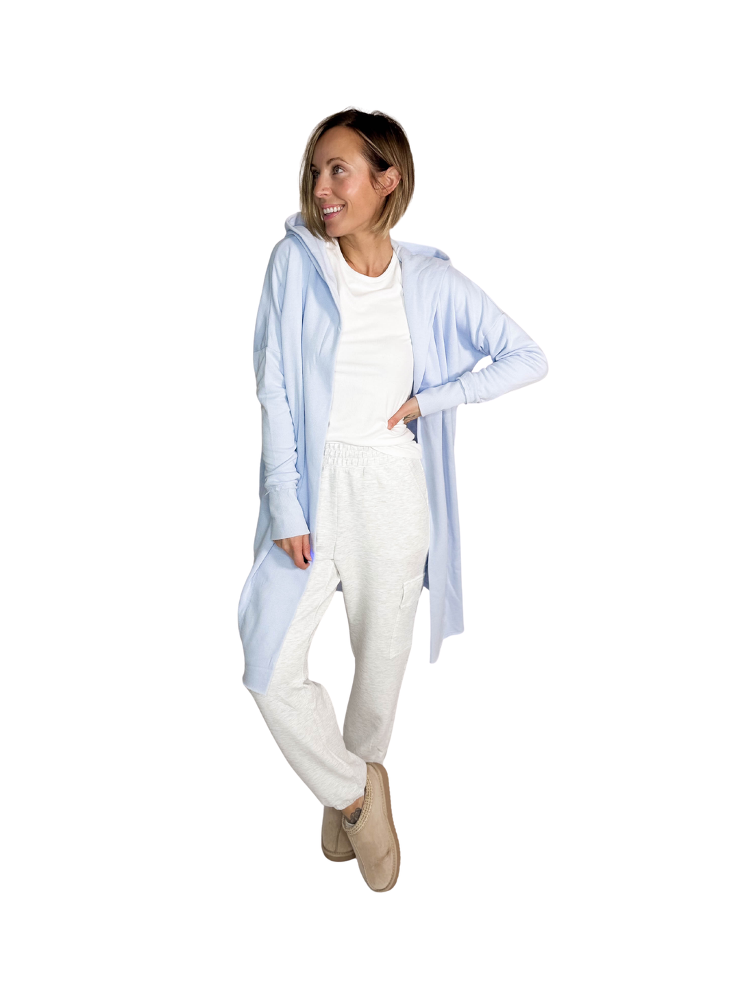 MONO B Whistler Longline Hoodie Cardigan- PALE BLUE
