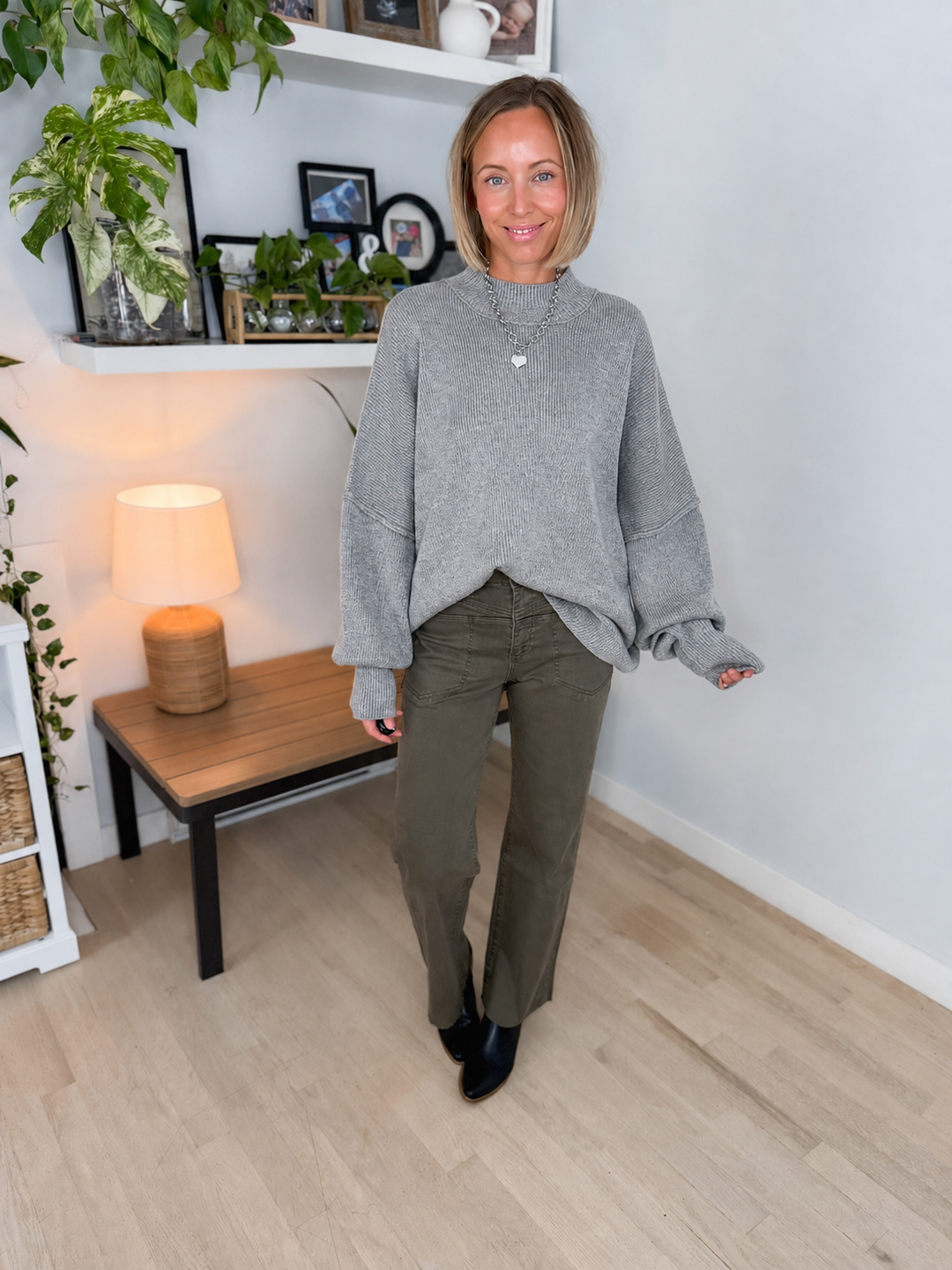 Frosted Pines Oversized Side Slit Sweater- HTHR GREY
