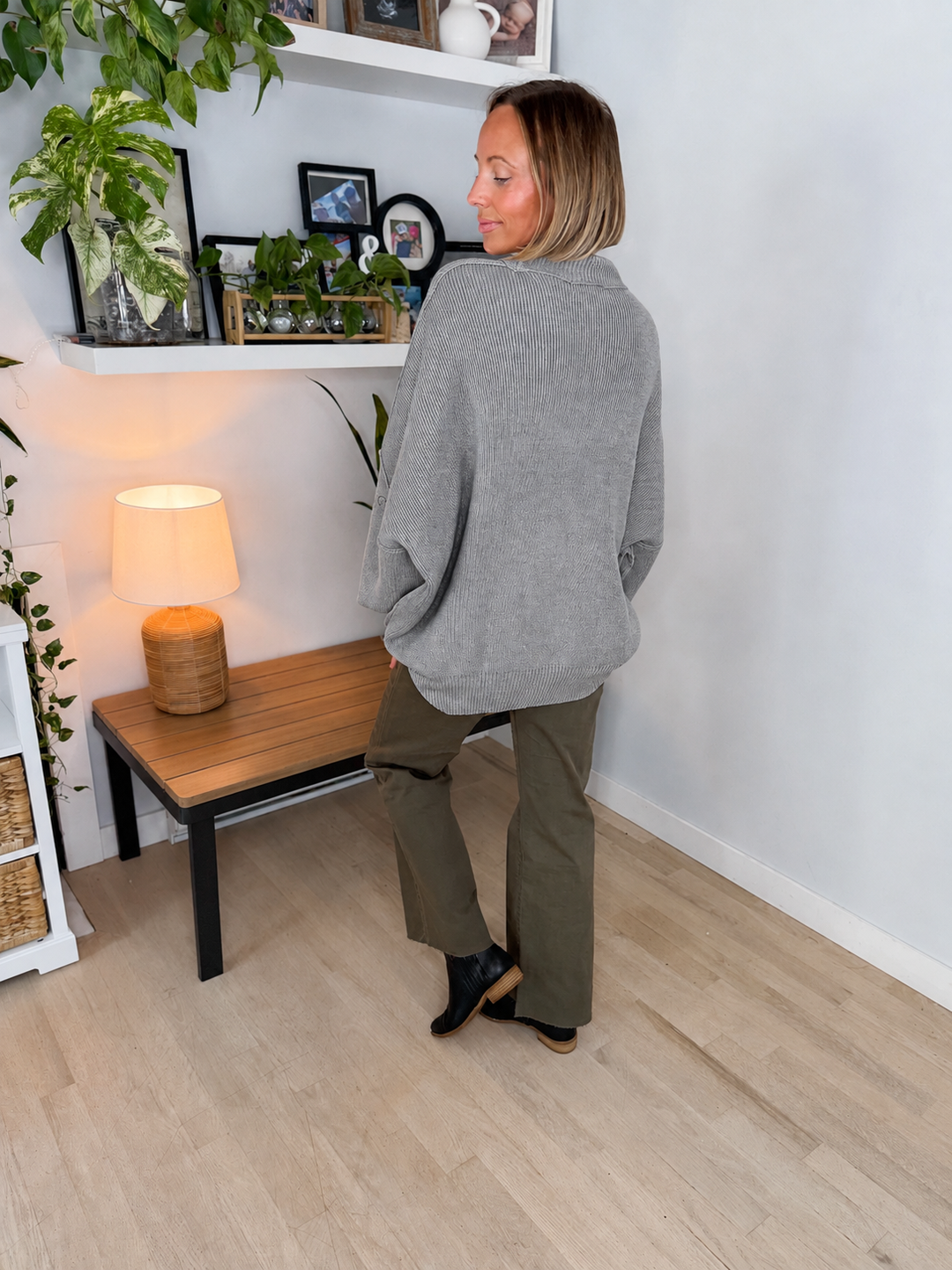 Frosted Pines Oversized Side Slit Sweater- HTHR GREY
