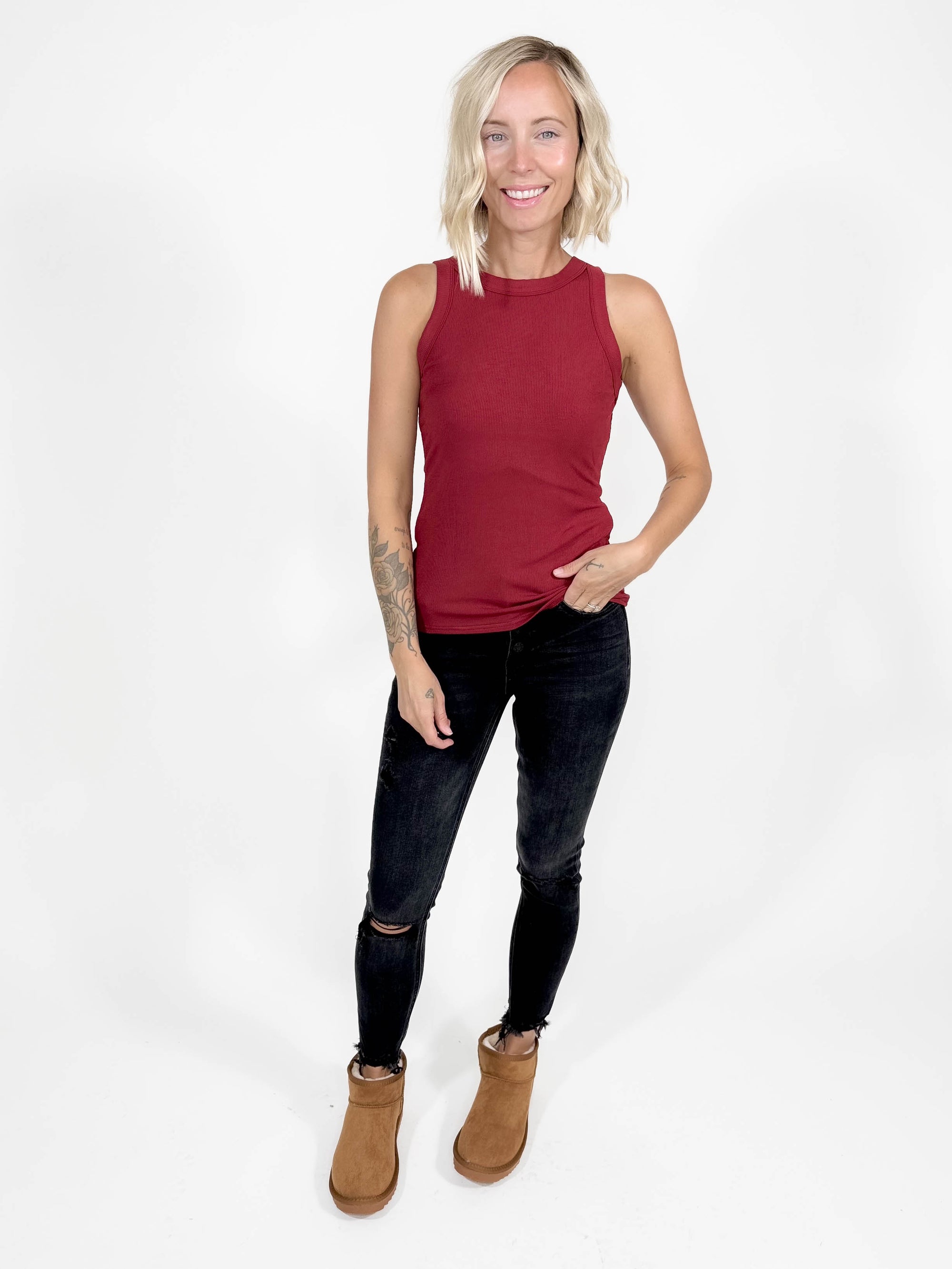 Gotta Have Ribbed Scoop Neck Tank- WINE-FINAL SALE