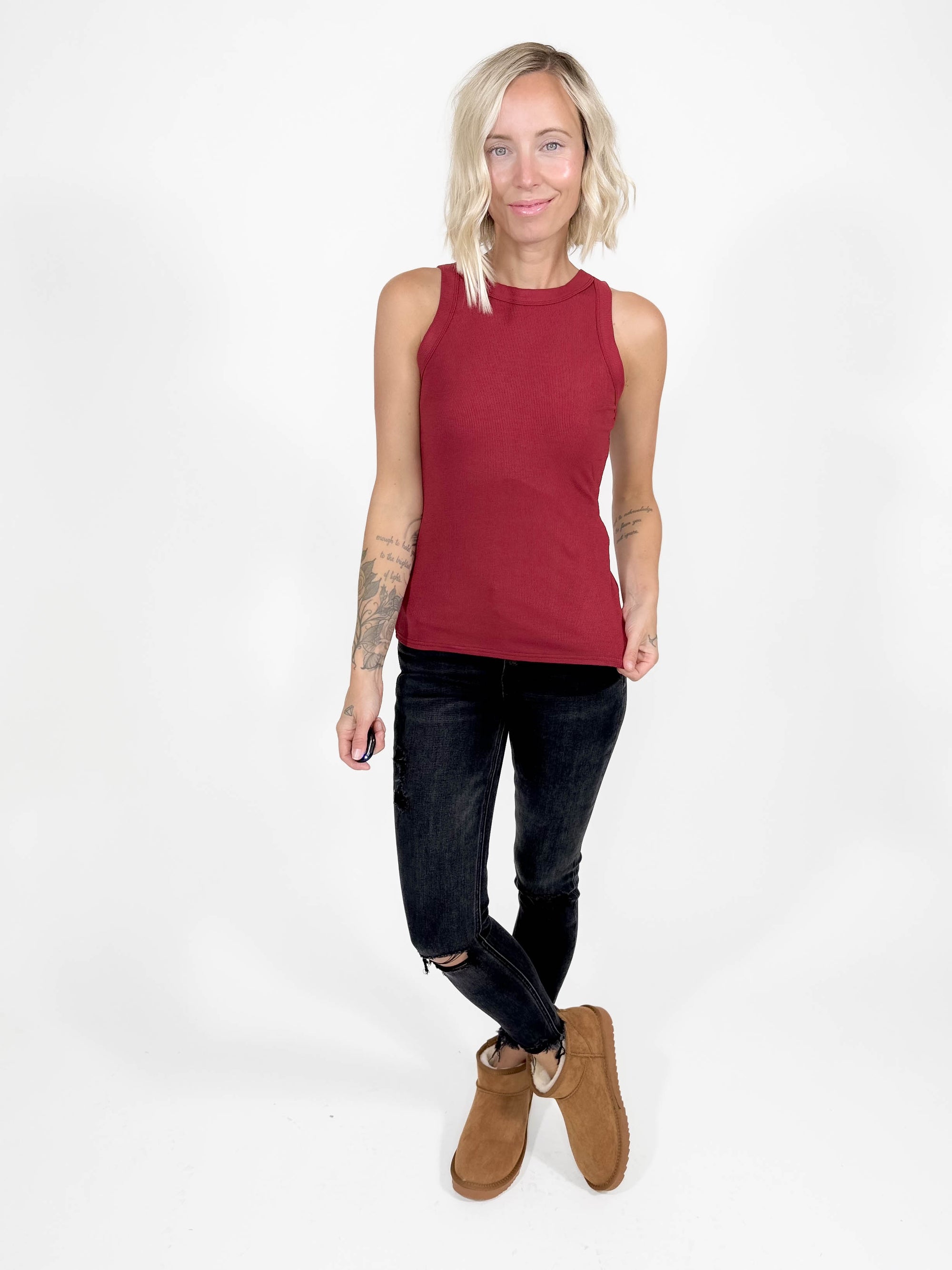 Gotta Have Ribbed Scoop Neck Tank- WINE-FINAL SALE