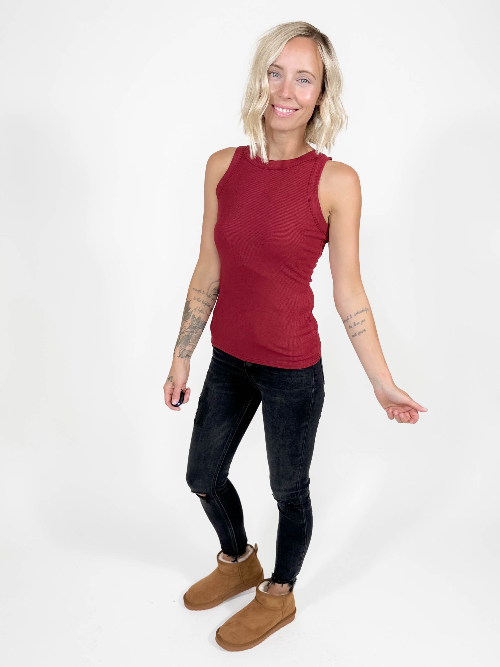 Gotta Have Ribbed Scoop Neck Tank- WINE-FINAL SALE